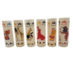 Vintage Mid-Century Modern Circus Themed Tumblers Set Of 6
